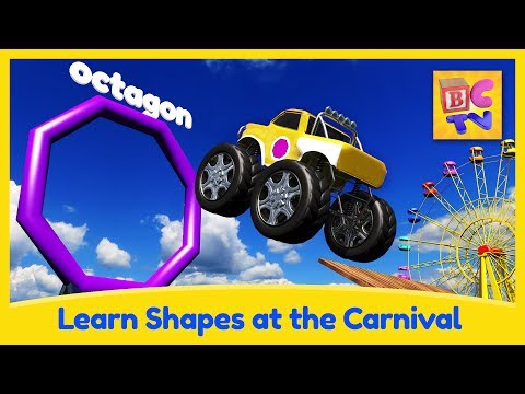 Carnival Learning Pt1 - Learn Shapes with Monster Trucks and a Carnival Game for Kids