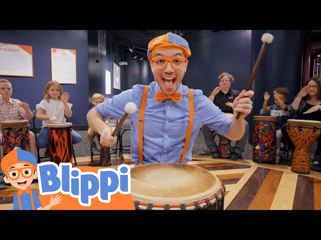 Blippi Plays Musical Instruments at Rhythm Discovery Center