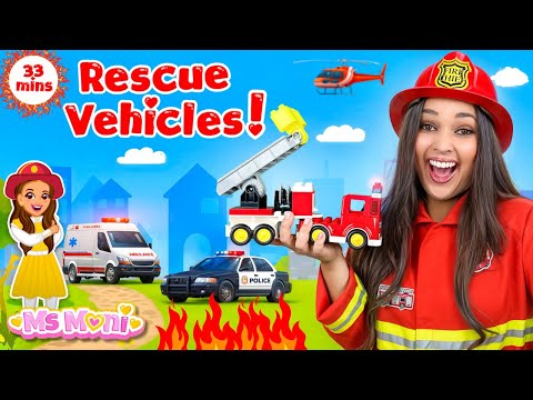 Rescue Vehicles with Ms Moni - Fire Truck, Police Car, Ambulance