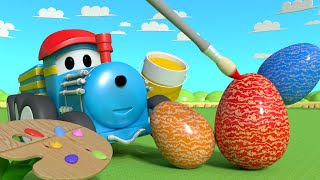 Learn colors with Train Ted paints Easter Surprise eggs Learning Colors Cartoons for Children